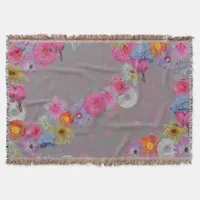 Mixed flowers in modern art on gray  throw blanket