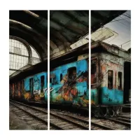 Abandoned Train with Graffiti Urban Street Art