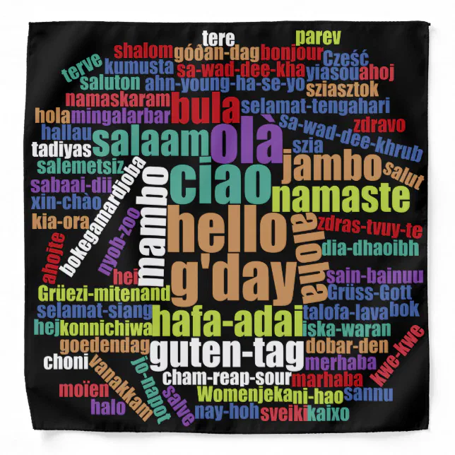 Colorful Hello in Many Languages Word Cloud Bandana