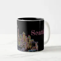 Dark be the Night - Luminous Seattle Skyline Two-Tone Coffee Mug