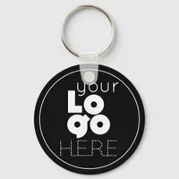 your white business logo on simple black button keychain