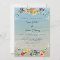 Watercolor Beach Ocean Floral Wedding Invitation