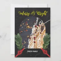 Merry and bright red modern christmas holiday card