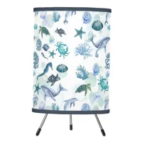 Under the Sea Blue Watercolor on White | Tripod Lamp