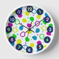 Colorful neon dots and shapes retro pattern clock