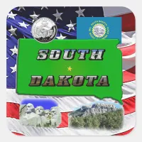 South Dakota Map, Photo Text, Faux Quarter Square Sticker