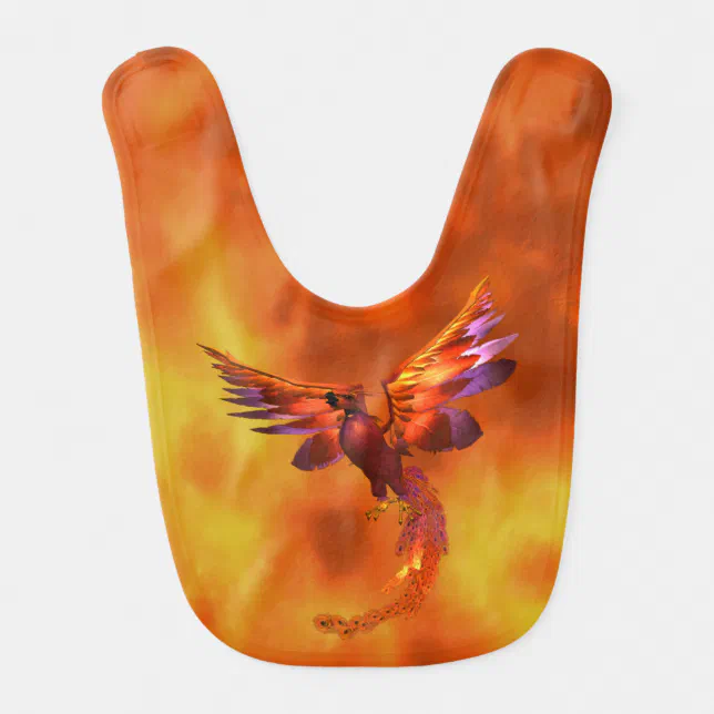 Colorful Phoenix Flying Against a Fiery Background Bib