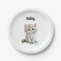 Adorable Watercolor Kitten with Blue Eyes  Paper Plates