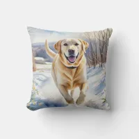 Yellow Labrador Winter Snow Watercolor Dog Breed Throw Pillow