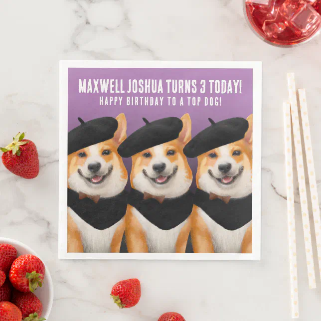 Cute Chic Corgi Dogs Wish You Happy Birthday Paper Dinner Napkins