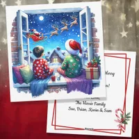 Children Watching Santa's Sleigh Christmas Eve Holiday Card