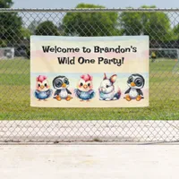 Wild One Happy Fun Woodland Animals Watercolor Banner