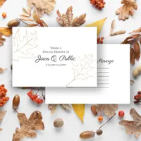 Fall Oak Leaves Share a Memory Funeral  Note Card