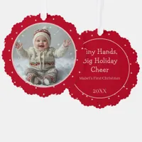 Baby's First Christmas Photo Polka Dot New Parent Ornament Card