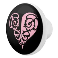 Bold Pink and Black Filigree Heart  Ceramic Knob