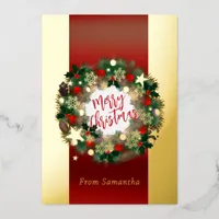 Luxurious Christmas wreath personalizable gold  Foil Holiday Card