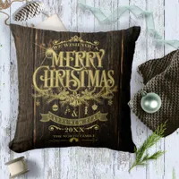 Rustic Christmas Typography Gold ID550 Throw Pillow