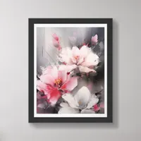 Pink and White Flowers on Gray AI Assist Framed Art