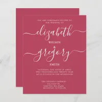 Budget Simple Magenta Modern Wedding Invitation