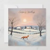 Elegant Winter Fox Snow Scene Landscape Christmas Holiday Card