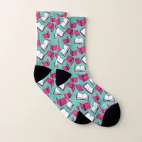 Cool Librarian and Book Lover Pink Books Socks