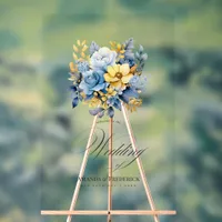 Dusty Blue and Gold Floral Elegant Wedding Welcome Acrylic Sign