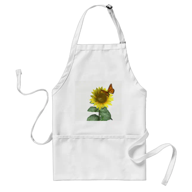 Pretty Yellow Sunflower and Orange Butterfly Adult Apron