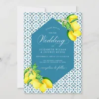 Sicilian Blue Tiles Summer Lemon Boho Wedding Invitation