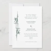 Elegant Baroque Floral Crest Emerald Green Wedding Invitation