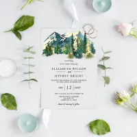 Rustic Watercolor Mountains Pine Winter Wedding   Foil Invitation