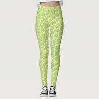 Leggings - Beaded Spirals on Light Green