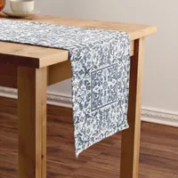 Denim Blue Floral Long Table Runner