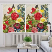 Vintage Flower Bouquet with Butterflies Blackout Curtains