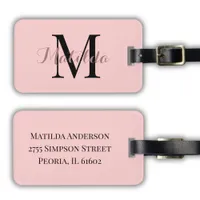 Pink Monogram Name Address Girly Modern  Luggage Tag