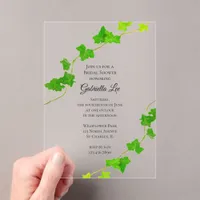 Green English Ivy Vine Bridal Shower Acrylic Invitations