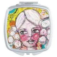 Cute Girl Bubble Whimsical Orange Turquoise Yellow Compact Mirror