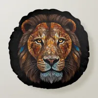 Lions head with mosaic stained glass effect round pillow