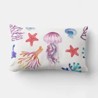 Fanciful Coral Sea Jelly Fish Lumbar Throw Pillow