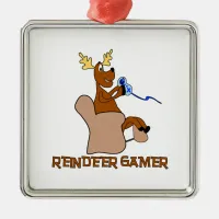 Reindeer Gamer Deluxe Metal Ornament