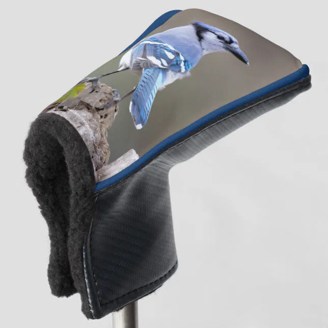 Cute Blue Jay Songbird on Treestump Golf Head Cover