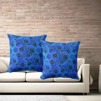 Dahlias in royal blue - floral design,  throw pillow