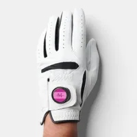 Girly pink glitter zigzag, monogram golf glove