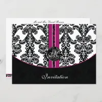 damask fuchsia wedding invitation