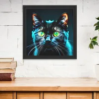 Black Cat Green Eyes Modern Feline Animal Picture Canvas Print