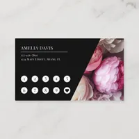 Nail Artist Elegant Floral Black Pink Manicurist Loyalty Card