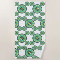 Symmetric Overlapping Mint Green Art Deco Beach Towel