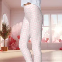  Light Pink Checkerboard Heart Valentine's Leggings