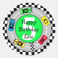 Personalized Race Car Boy's Birthday Classic Round Sticker