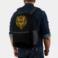 Stylized Gold Bison Illustration in Nature Setting Printed Backpack