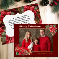 Christmas Poinsettia Flower Family Photo  Foil Holiday Postcard